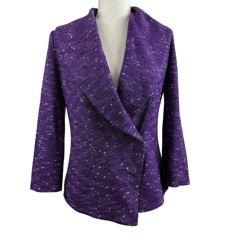 Misook Purple Speckle Tweedy Sweater Cardigan XXS Shawl Collar Hidden Snap